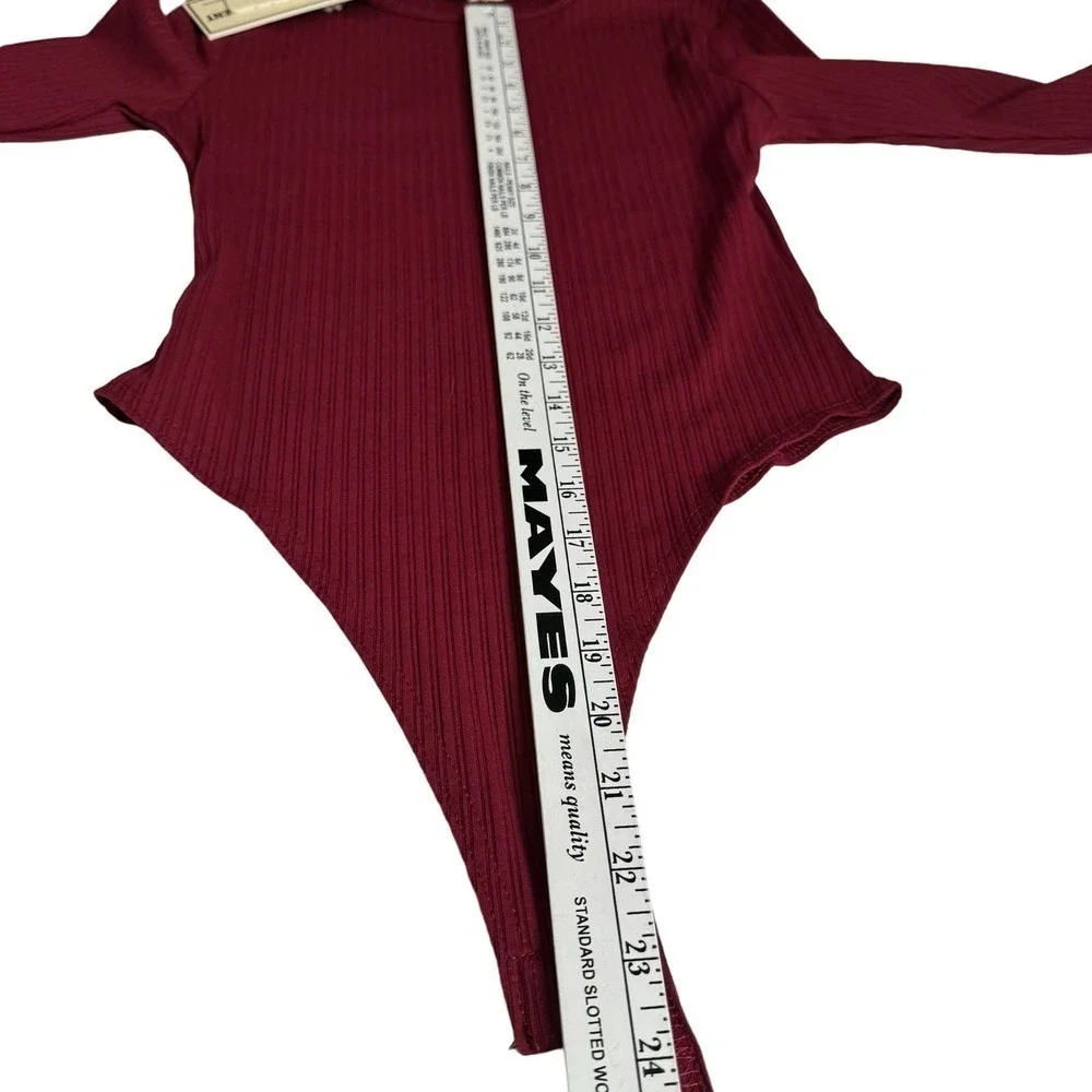 The Giving‎ Movement Bodysuit Ribbed Long Sleeve Maroon Burgundy Size S